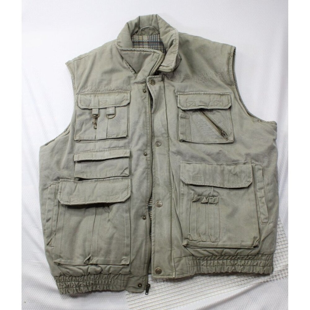 Saugatuck Mens Khaki Utility Vest XL Cotton & Polyester Blend Multiple Pockets M
